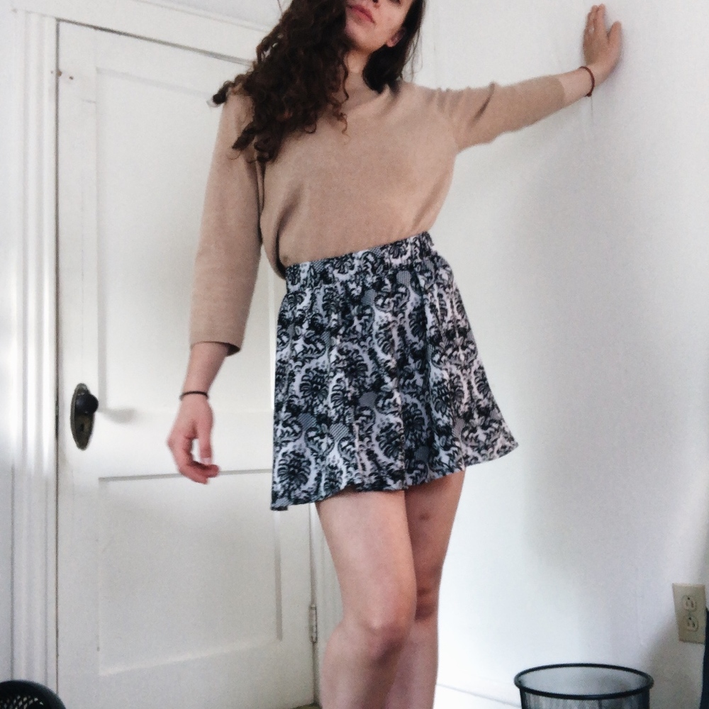 A-Line Mini Skirt Black White Gothic Design